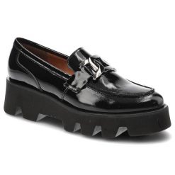 Półbuty damskie Karino, lakierowana cholewka ze skóry naturalnej wsuwane masywna platforma, czarny naplak, 4186-090-P. Czarne półbuty damskie Karino, bez wzorów, z lakierowanej skóry, bez obcasa, na platformie, bez zapięcia. Za 309.00 zł.