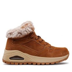 Botki Skechers. Brązowe botki damskie Skechers, bez obcasa, na płaskiej podeszwie, bez zapięcia. Za 379.99 zł.
