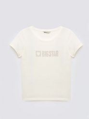 Koszulka damska z logo BIG STAR z cyrkonii biała Avra 100. Białe koszulki damskie Big Star, l, bez wzorów, bez kołnierzyka, bez ramiączek. Za 79.99 zł.
