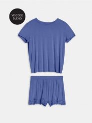 Wiskozowa piżama dwuczęściowa - granatowy. Niebieskie piżamy damskie Sinsay, bez wzorów, z wiskozy, bez ramiączek. Za 39.99 zł.