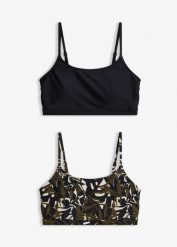 Biustonosz bikini bustier, 2 szt., gładki i z nadrukiem. Czarne bikini bonprix, bez wzorów. Za 129.99 zł.