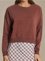 Bluza crewneck regular basic - brązowy. Brązowe bluzy damskie Sinsay, l, bez wzorów, bez kaptura. Za 29.99 zł.