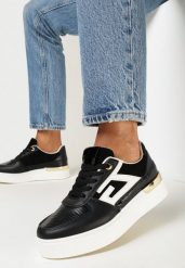 Czarne Sznurowane Sneakersy na Płaskiej Grubej Podeszwie Zantea. Czarne obuwie sportowe damskie Born2be, bez zapięcia. Za 39.99 zł.