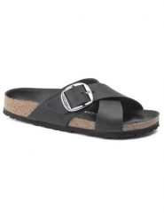 Birkenstock Skórzane klapki "Siena Big Buckle" w kolorze czarnym rozmiar: 37. Czarne klapki damskie Birkenstock, bez wzorów, z otwartym noskiem, bez obcasa, bez zapięcia. Za 549.06 zł.