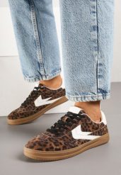 Panterkowe Sneakersy Skórzane w Stylu Tenisówek z Geometrycznym Motywem Erisane. Obuwie sportowe damskie Renee, z jeansu, bez zapięcia, tenisowe. Za 159.99 zł.