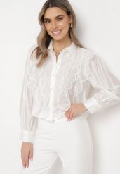 Biała Wiskozowa Koszula z Transparentnym Żabotem Soepe. Białe koszule damskie Born2be, m, bez wzorów, z wiskozy, klasyczne, bez kołnierzyka, bez ramiączek. Za 74.99 zł.