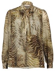 Guess Bluzka w kolorze beżowym rozmiar: L. Brązowe bluzki damskie Guess, l, z aplikacjami, bez kołnierzyka, bez ramiączek. Za 74.11 zł.