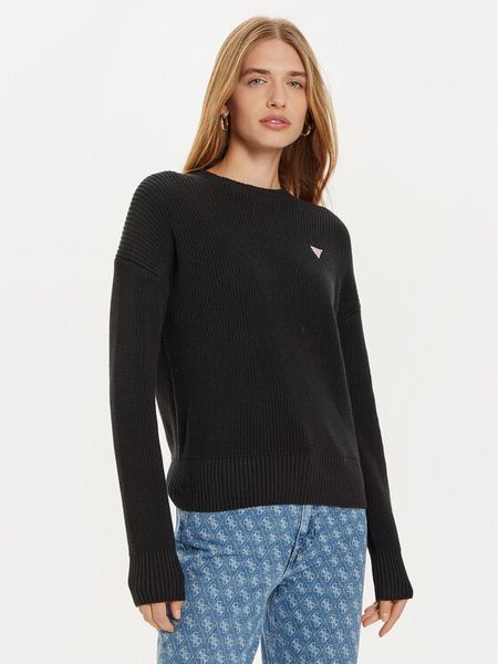 Guess Jeans Sweter W4BR08 Z3HM1 Czarny Regular Fit. Czarne swetry klasyczne damskie Guess Jeans, s, z bawełny, bez kołnierzyka. Za 219.99 zł.