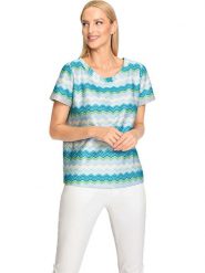 Heine Koszulka w kolorze turkusowo-kremowym rozmiar: 36. Brązowe bluzki damskie Heine, bez wzorów, bez kołnierzyka, bez ramiączek. Za 92.95 zł.