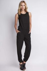 Czarny Elegancki Kombinezon bez Rękawów. Czarne kombinezony damskie Lanti, l, bez wzorów, z materiału, eleganckie, bez kołnierzyka, bez ramiączek. Za 189.90 zł.