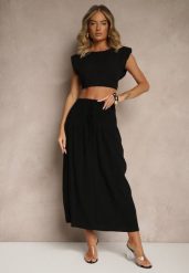 Czarna Spódnica z Wiskozą i Lnem High Waist o Rozkloszowanym Kroju Lumerellea. Czarne spódnice damskie Renee, na lato, l, bez wzorów, z materiału, maxi. Za 49.99 zł.