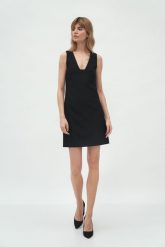 Mini Sukienka bez Rękawów - Czarna. Czarne sukienki damskie Nife, bez wzorów, z materiału, wizytowe, bez ramiączek. Za 249.90 zł.