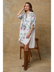 Joséfine Lniana sukienka "Pardess" w kolorze biało-zielonym rozmiar: L. Białe sukienki damskie Joséfine, bez wzorów, ze lnu, bez ramiączek. Za 143.99 zł.