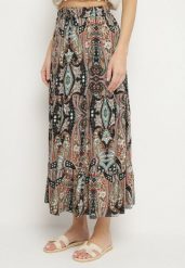Beżowo-Czarna Wiskozowa Spódnica ze Wzorem Paisley Ellishea. Brązowe spódnice damskie Born2be, na co dzień, l, z aplikacjami, z wiskozy, boho, midi. Za 39.99 zł.