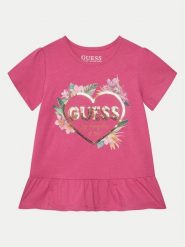 Guess T-Shirt K5GI10 K6YW Różowy Regular Fit. Czerwone koszulki i t-shirty dziewczęce Guess, z aplikacjami, z bawełny, bez kołnierzyka, bez ramiączek. Za 69.99 zł.