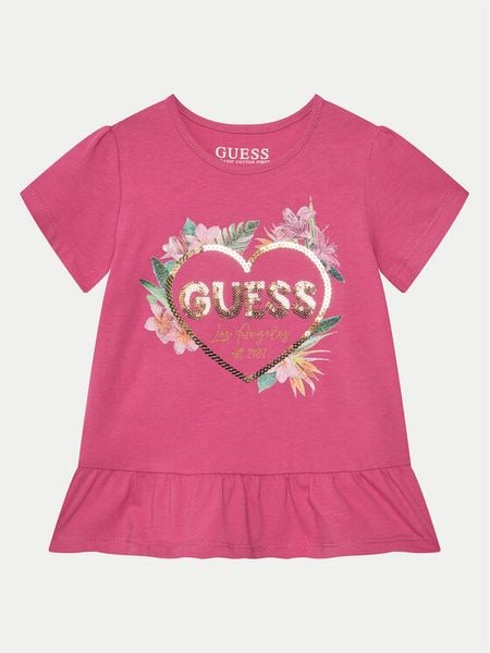 Guess T-Shirt K5GI10 K6YW Różowy Regular Fit. Czerwone koszulki i t-shirty dziewczęce Guess, z aplikacjami, z bawełny, bez kołnierzyka, bez ramiączek. Za 59.99 zł.