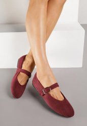 Bordowe Balerinki w Stylu Mary Jane Urifiel. Czerwone balerinki damskie Born2be, bez wzorów, z jeansu. Za 59.99 zł.