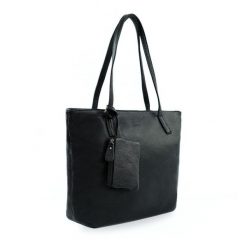 Torba damska skórzana shopper Solier FL34 Rillia czarna. Czarne torby na laptopa bez wzorów, z bawełny. Za 166.99 zł.