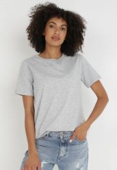 Jasnoszary T-shirt Keatris. Szare t-shirty damskie Born2be, l, bez wzorów, z bawełny, bez kołnierzyka. Za 29.99 zł.