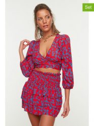 Trendyol 2-częściowy zestaw w kolorze czerwono-niebieskim rozmiar: 34. Czerwone spódnice damskie Trendyol, bez wzorów, z wiskozy, mini. Za 56.66 zł.