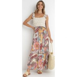 Beżowo-Różowa Sukienka Missey. Czerwone sukienki damskie Born2be, z aplikacjami, z wiskozy, bez ramiączek. Za 159.99 zł.