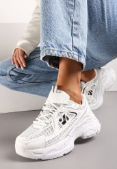 Białe Sneakersy na Grubej Podeszwie Ozdobione Siateczkowymi Wstawkami Korianna. Białe obuwie sportowe damskie Renee, bez zapięcia. Za 99.99 zł.