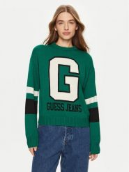 Guess Jeans Sweter W4BR11 Z3HN2 Zielony Regular Fit. Zielone swetry klasyczne damskie Guess Jeans, l, z jeansu, bez kołnierzyka. Za 239.99 zł.