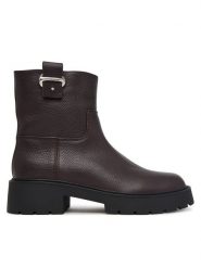 Calvin Klein Botki Chunky Ankle Boot Lth Hdw HW0HW03202 Brązowy ciemny. Brązowe botki damskie Calvin Klein, ze skóry, bez obcasa, na płaskiej podeszwie, bez zapięcia. Za 799.99 zł.