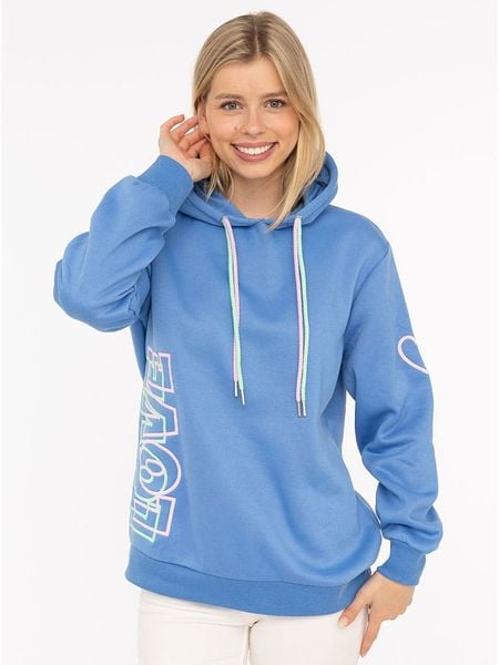Zwillingsherz Bluza "LOVE 2.0" w kolorze błękitnym rozmiar: S/M. Niebieskie bluzy damskie Zwillingsherz, m, bez wzorów, z kapturem. Za 255.34 zł.