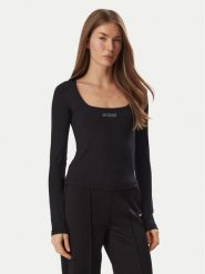 Guess Bluzka V6BP05 K6318 Czarny Slim Fit. Czarne bluzki damskie Guess, m, z aplikacjami, z syntetyku, bez kołnierzyka, bez ramiączek. Za 234.99 zł.