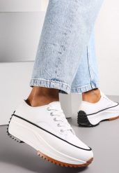 Białe Sznurowane Trampki Przed Kostkę Na Platformie Camely. Białe trampki damskie Renee, bez wzorów, przed kostkę, bez zapięcia. Za 69.99 zł.