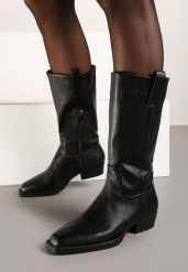 Czarne Kozaki w Stylu Kowbojek z Kwadratowym Noskiem Sanalea. Czarne kozaki damskie Born2be, z zamszu, bez obcasa, na obcasie, bez zapięcia. Za 189.99 zł.