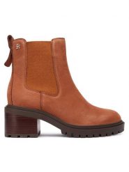 Tommy Hilfiger Botki Th Nubuck Chelsea Cleated Heel FW0FW09158 Brązowy. Brązowe botki damskie Tommy Hilfiger, z nubiku, bez obcasa, na słupku, bez zapięcia. Za 529.99 zł.