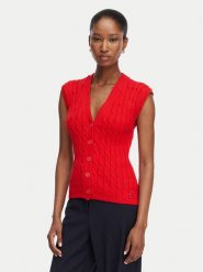 Tommy Hilfiger Kardigan Mid Gg Cable WW0WW50075 Czerwony Regular Fit. Czerwone kardigany damskie Tommy Hilfiger, s, bez wzorów, z bawełny. Za 529.99 zł.