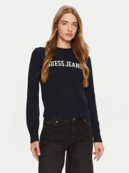 Guess Jeans Sweter W4BR10 Z3HM1 Niebieski Regular Fit. Niebieskie swetry klasyczne damskie Guess Jeans, xxl, z bawełny, bez kołnierzyka. Za 339.99 zł.