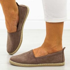Khaki espadryle damskie, półbuty Potocki 16332. Brązowe espadryle damskie POTOCKI, bez wzorów, z zamszu, bez obcasa. Za 89.00 zł.