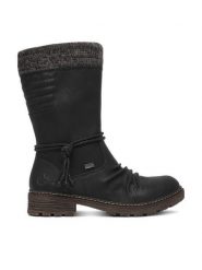 Rieker Kozaki CEO-Z4755-00 Czarny. Czarne kozaki damskie Rieker, ze skóry, bez obcasa, na płaskiej podeszwie, bez zapięcia. Za 429.99 zł.