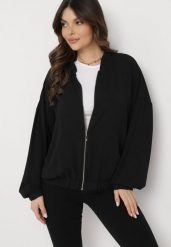 Czarna Bluza Bomberka z Szerokimi Rękawami i Ściągaczami Nalerin. Czarne bluzy damskie Born2be, xl, bez wzorów, bez kaptura. Za 69.99 zł.