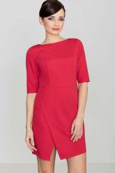 Czerwona Elegancka Sukienka z Asymetrycznym Rozporkiem. Czerwone sukienki damskie Katrus, bez wzorów, z materiału, eleganckie, bez ramiączek. Za 239.00 zł.