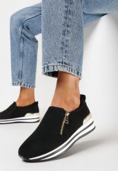 Czarne Sneakersy z Krótkim Suwakiem i Niską Platformą Vinewas. Czarne obuwie sportowe damskie Born2be, bez zapięcia. Za 79.99 zł.