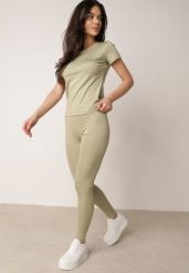 Zielone Legginsy w Stylu Basic z Wyszczuplającym Pasem Samertes. Zielone legginsy damskie Born2be, l, bez wzorów, z jeansu. Za 39.99 zł.