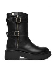 Badura Botki EO-ELINA-30306 Czarny. Czarne botki damskie Badura, ze skóry, bez obcasa, na płaskiej podeszwie, bez zapięcia. Za 459.99 zł.