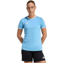 Koszulka damska adidas Entrada 26 Jersey niebieska. Niebieskie bluzki damskie Adidas, bez wzorów, z jersey, sportowe, bez kołnierzyka, bez ramiączek. Za 60.99 zł.