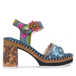 Sandały Laura Vita. Niebieskie sandały damskie LAURA VITA, bez wzorów, bez obcasa, na słupku, bez zapięcia. Za 459.99 zł.