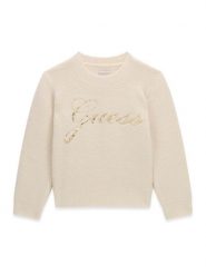 Guess Sweter K6BR01 Z1279 Kremowy Regular Fit. Białe swetry dziewczęce Guess, z aplikacjami, z syntetyku, bez kołnierzyka, bez ramiączek. Za 214.99 zł.