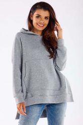 Bluza z Kieszenią Kangurką - Szara. Szare bluzy damskie Infinite You, l, bez wzorów, z bawełny, bez kaptura. Za 209.90 zł.