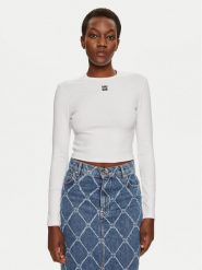 Hugo Bluzka Dafilomena_3 50518378 Biały Slim Fit. Białe bluzki damskie Hugo, xxl, bez wzorów, z bawełny, bez kołnierzyka, bez ramiączek. Za 249.99 zł.