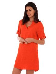 Lin Passion Lniana sukienka w kolorze pomarańczowym rozmiar: 34/36. Pomarańczowe sukienki damskie Lin Passion, bez wzorów, ze lnu, klasyczne, bez ramiączek. Za 113.99 zł.