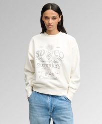 Superdry Bluza Vintage Workwear crew neck – Efekt przetarcia – CREAM. Białe bluzy damskie Superdry, bez wzorów, z bawełny, bez kaptura. Za 294.05 zł.