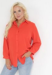 Pomarańczowa Koszula z Podpinanymi Rękawami Jalema. Brązowe koszule damskie Born2be, xl, bez wzorów, bez kołnierzyka, bez ramiączek. Za 34.99 zł.